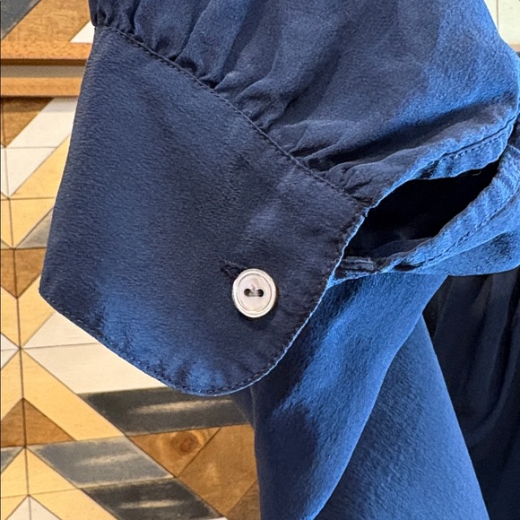 Vintage Ralph Lauren Navy Pleated Button Down Shirt with Lace Collar - Picture 10 of 13